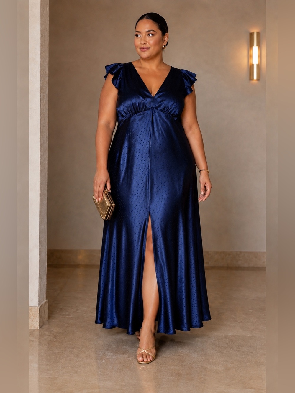 Old Navy | The Occasion Flutter-Sleeve Satin Maxi Dress Navy - Size 2X